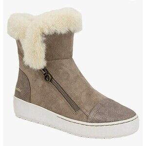 JBU by Jambo Erica Suede Leather Fax Fur Lined Pull on Boots Taupe Womens Sz.9,5